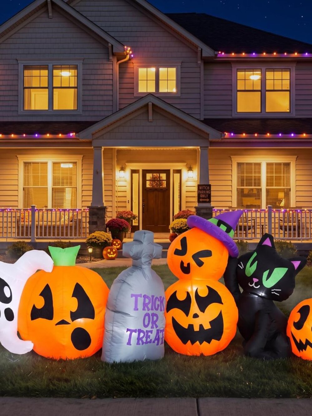 8 FT Long Halloween Inflatable Pumpkin Ghost Cat Tombstone LED Yard Decor